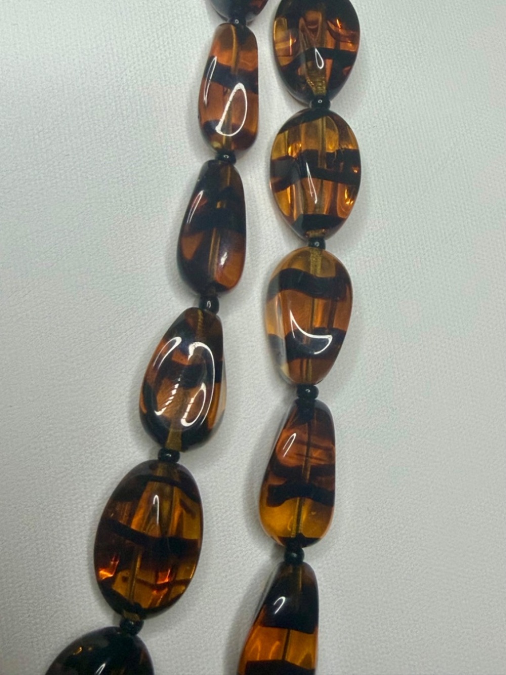 Vintage Amber Black Root Beer Glass Necklace 30" Drop VERY LONG - Picture 13 of 16
